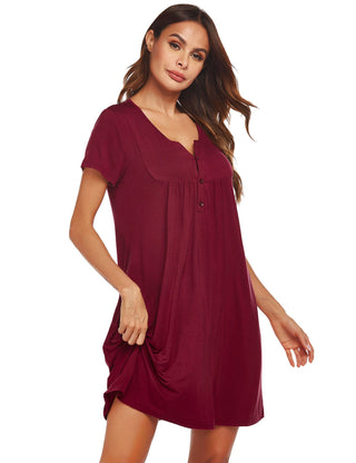 Short Sleeve Dress Wine Red