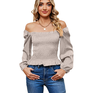 Square Collar Off-shoulder Slim Top Apricot