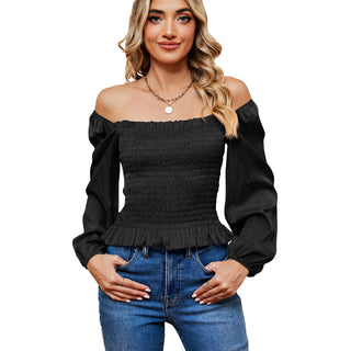 Square Collar Off-shoulder Slim Top Black