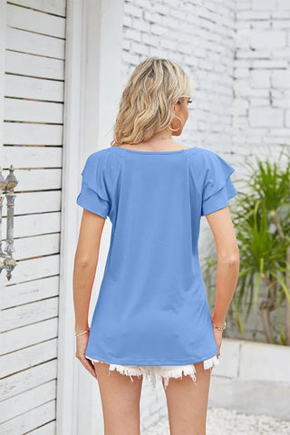 Summer Square Collar T-shirt Loose Top Sky Blue