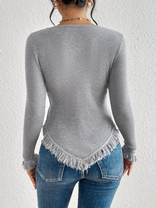 Tassel Pullover Knitted Sweater Gray