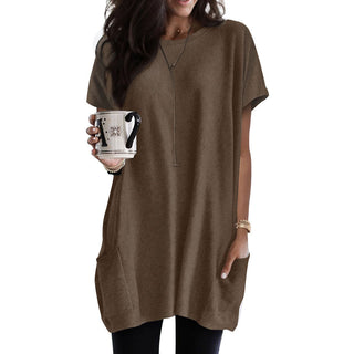 Thigh-length Short Sleeve Top Brown