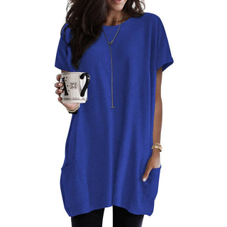 Thigh-length Short Sleeve Top Dark Blue