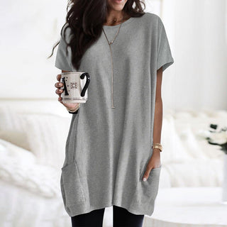 Thigh-length Short Sleeve Top Gray