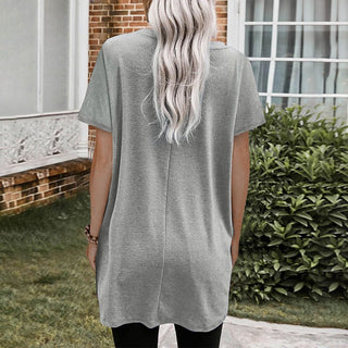 Thigh-length Short Sleeve Top Gray