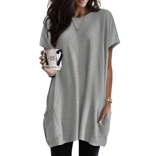 Thigh-length Short Sleeve Top Gray