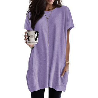 Thigh-length Short Sleeve Top Purple