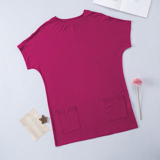 Thigh-length Short Sleeve Top Rose Red