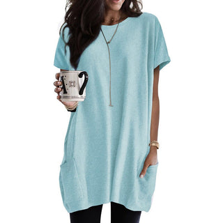 Thigh-length Short Sleeve Top Sky Blue