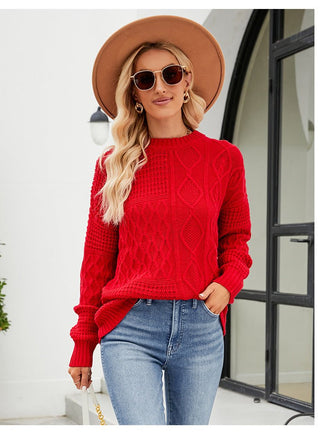 Twist Casual Round Neck Sweater Red