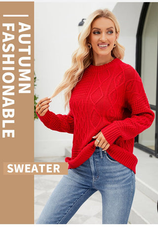 Twist Casual Round Neck Sweater Red