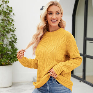 Twist Casual Round Neck Sweater Yellow