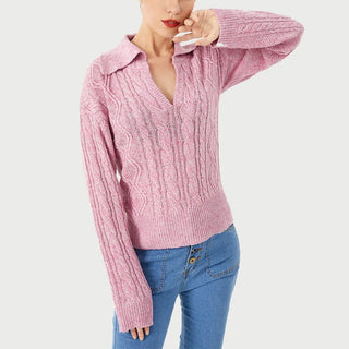 Warm Casual Lapel Sweater Pink Small, Medium, Large, X Large View Front