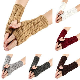 Warm Wool Gloves Winter Open Finger Black