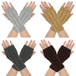 Warm Wool Gloves Winter Open Finger Black