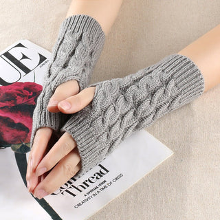 Warm Wool Gloves Winter Open Finger Black