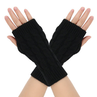 Warm Wool Gloves Winter Open Finger Black