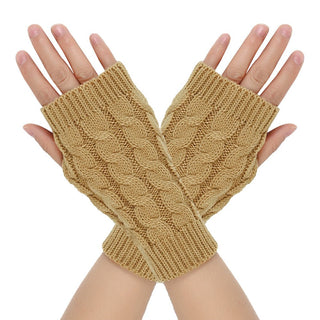 Warm Wool Gloves Winter Open Finger Camel