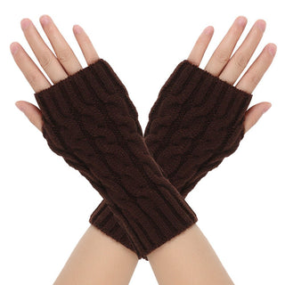 Warm Wool Gloves Winter Open Finger Coffee