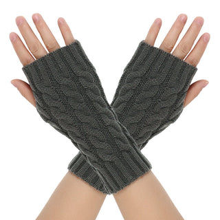 Warm Wool Gloves Winter Open Finger Dark Gray