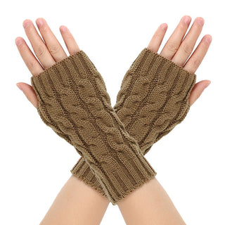 Warm Wool Gloves Winter Open Finger Khaki