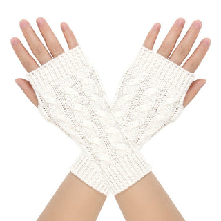 Warm Wool Gloves Winter Open Finger White