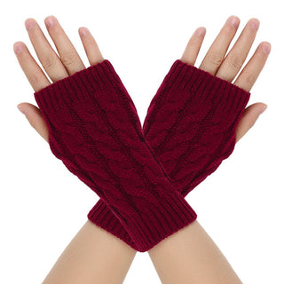 Warm Wool Gloves Winter Open Finger Wine Red