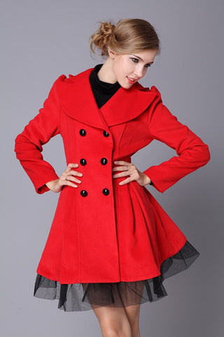 Women's Mid-length Double Breasted Overcoat Red