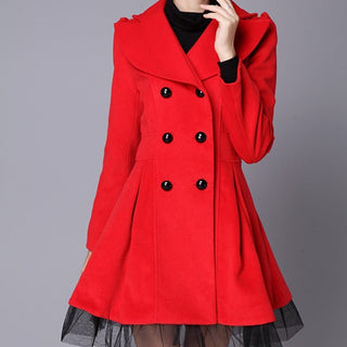 Women's Mid-length Double Breasted Overcoat Red