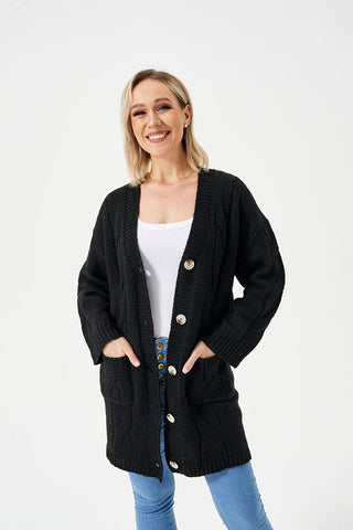 Women's Warm Long Casual Cardigan Sweater Black