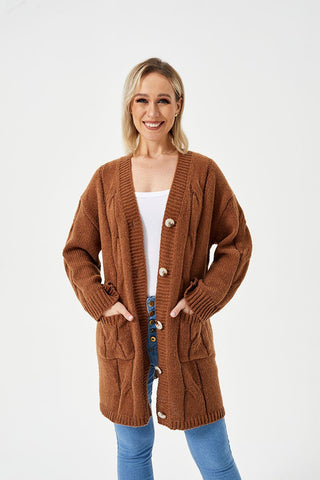 Women's Warm Long Casual Cardigan Sweater Brown