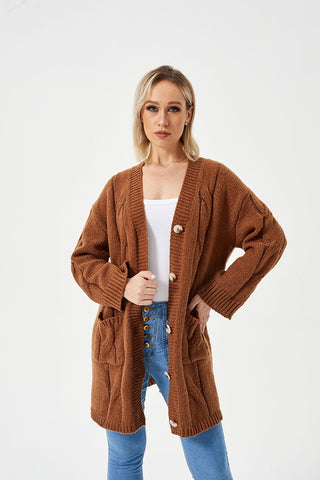 Women's Warm Long Casual Cardigan Sweater Brown