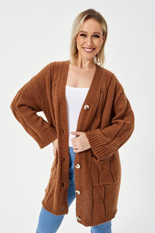 Women's Warm Long Casual Cardigan Sweater Brown