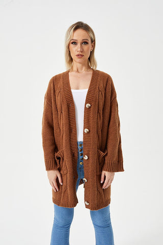 Women's Warm Long Casual Cardigan Sweater Brown