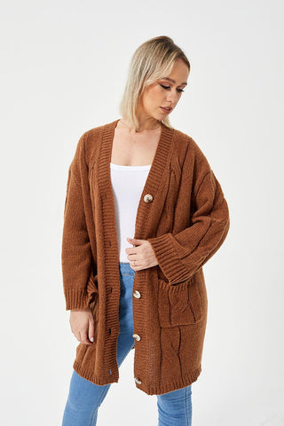 Women's Warm Long Casual Cardigan Sweater Brown